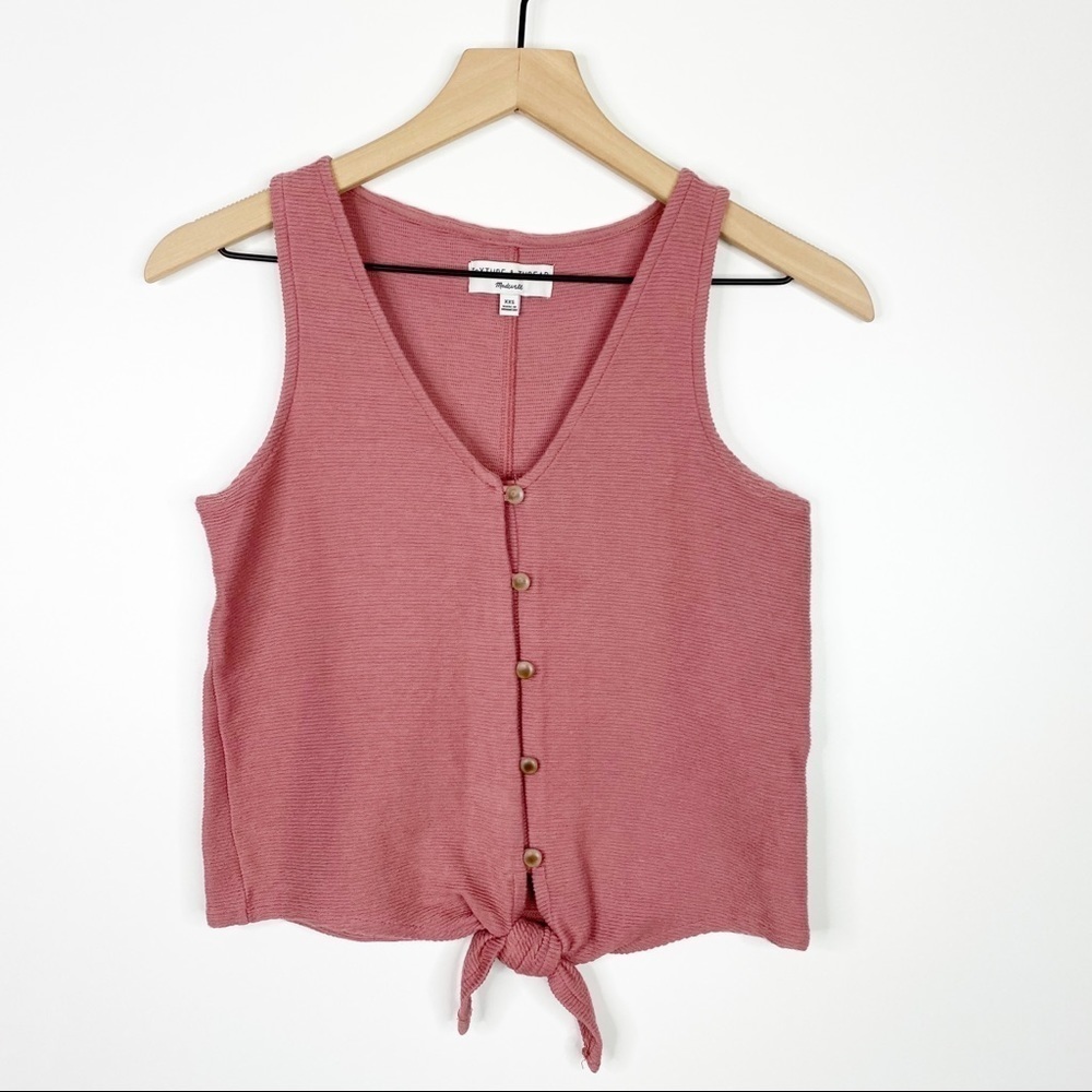 Madewell Texture & Thread Dusty Pink V Neck Tie Front Button Up Tank Top